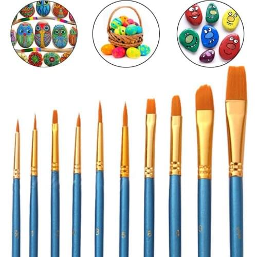 10Pcs Artist Paint Brush Round Pointed Tip Nylon Hair Artist Brush for Acrylic Water Color Oil Painting