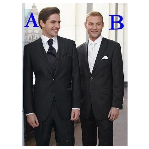 Hot Selling Two Buttons Black Groom Tuxedos Notch Lapel Groomsmen Best Man Wedding Prom Suits (Jacket+Pants+Vest+Tie)