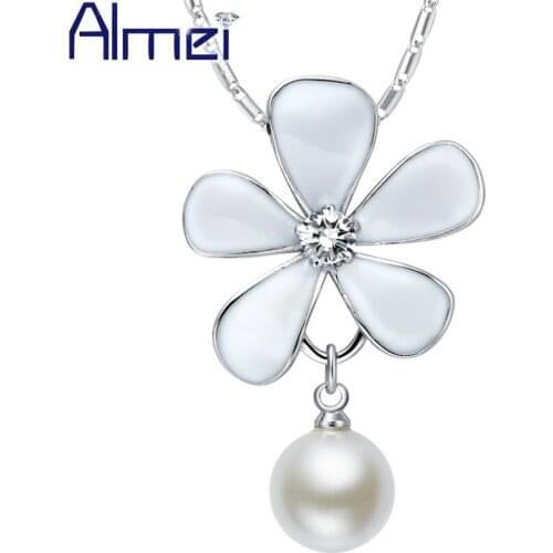 Statement Necklace Collares Mujer Imitation Pearl Flower Jewelry Esmalte 2017 Mujer Silver Summer Style Bohemian 2016 Ulove N877