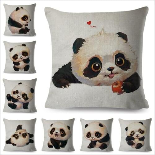 Cute Cartoon Panda Pillow Case Decor Lovely Animal Pillowcase Polyester Cushion Cover for Sofa Home Children Room 45x45cm