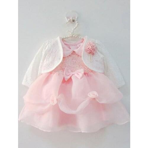 2016 New Baby Girl Dresses Petal Pink Party Princess Infants Wedding Birthday Dresses with Jacket Christening Gown 0-24Month