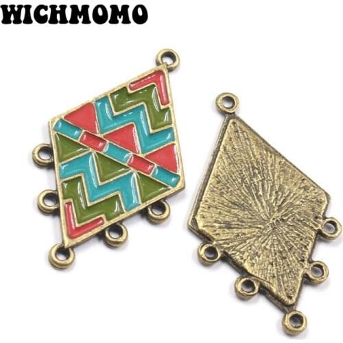New 6pcs/bag High Quality Zinc Alloy Drop Oil Rhombus Triangle Connector Charms for DIY Necklace Earrings Jewelry Accessories