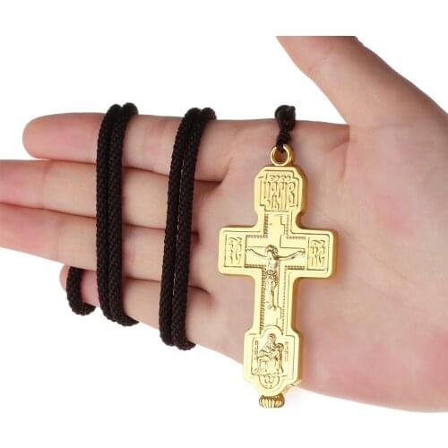 Holy Russian Eastern Orthodox Cross Necklace Virgin Mary Hold Jesus Pendant Necklace Rope Chain Women Men Prayer Jewelry Gift