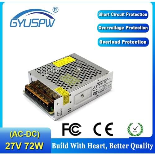 Switch Power supply DC27V 2.7A 72W Led Driver Adaptor Transformer 110V 220V AC-DC 27V USP For Led Strip Light lamp CCTV Stepper