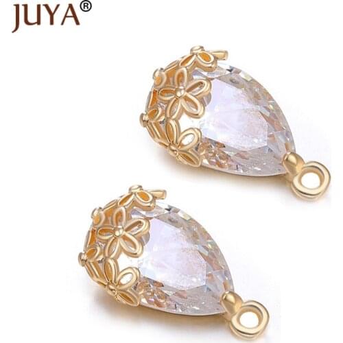 Luxury Crystal Water Drop charm pendants for diy earrings necklace Materials Pure Copper Metal Plated KC Gold Earrings Findings