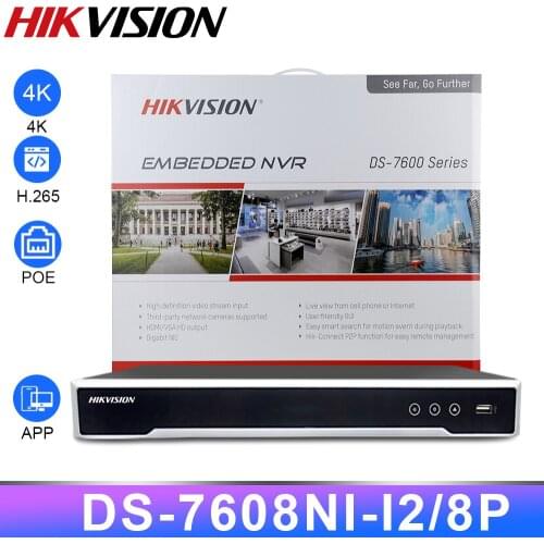 Original Hikvision NVR DS-7608NI-I2/8P 4K Network Video Recorder 8CH 2SATA 8 PoE Port H.265 Plug and Play IPC NVR hikvision