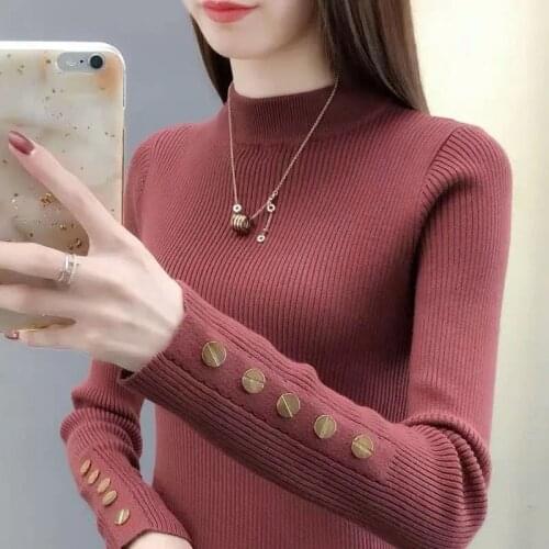 New Autumn Half-turtleneck Knitted Sweater Women Fashion Elegant Pullovers Full Color Long Sleeve Knitwear Top Female 2021 New