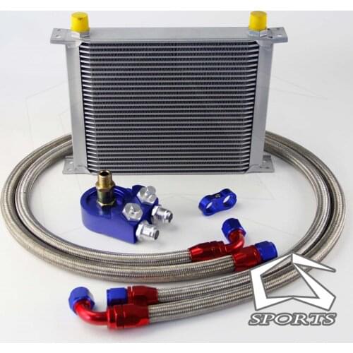 30 ROW AN-10AN UNIVERSAL OIL COOLER+SS Braided Hose kit