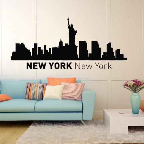 New York Skyline City Silhouette Wall Vinyl Decal Sticker Home Decor Living Room Art Mural USA Poster America for Bedroom J05