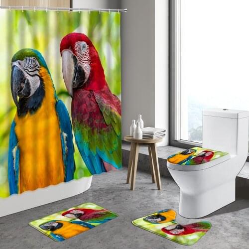 Parrot Shower Curtain Color Bird Plant Leaf Waterfall Home Decor Bathroom Non-slip Carpet Toilet Bath Mats Indoor Rugs Foot Pad