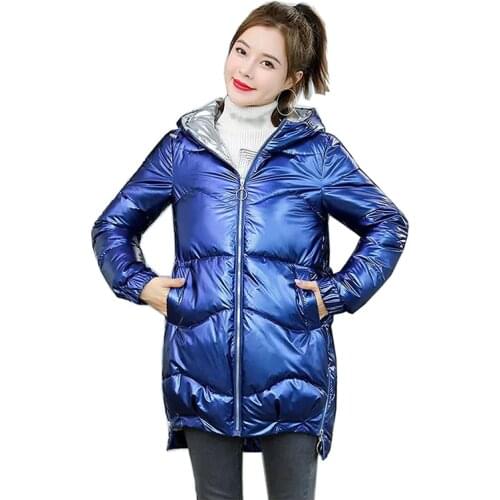 Plus size warm jacket women autumn Hooded Glossy bright 2021 winter Warm new Korean down jacket 3XL,4XL,black,blue Padded Coat