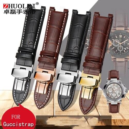 Notched leather watchband 20*11mm 22*13mm High quality Genuine leather cowhide Watch strap stainless steel butterfly buckle