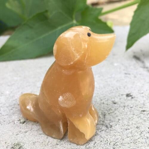 2pcs Natural topaz dog Mineral Crystal Guardian Gem Friendship Love Family Home Decoration