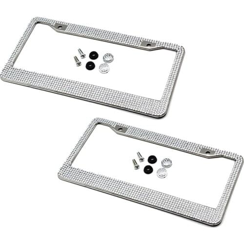 2pcs Universal Bling Metal License Plate Frame Back Front with Screw 2-Hole