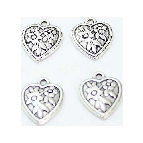 20pcs Metallic silver colors Newest Heart of Peach Flower Heart Charm For Necklace and Bracelet 1.5*1.2cm