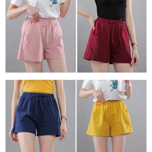 2021 New Womens Shorts Hot Summer Casual Cotton Linen Shorts Plus Size Mid Waist Short Fashion Woman Streetwear Short Pants