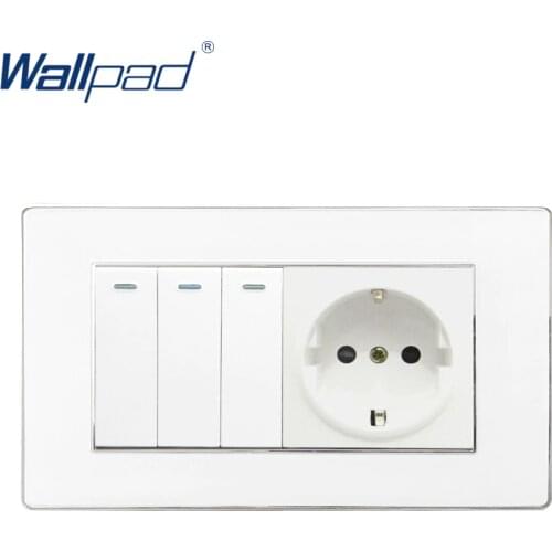 3 Gang Switch and EU Socket Wallpad Luxury Wall Outlet Acrylic Panel 146*86mm EU Outlet Schuko + 3 Gang 2 Way Wall Switches