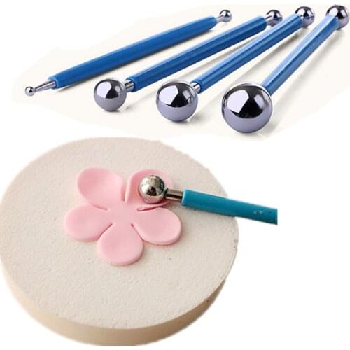 4PCS/Lot Ball Shaped Cake Modelling Tools Set Stainless Steel Double Ended Sugarcraft Gum Clay Fondant Decorating Carve Tools