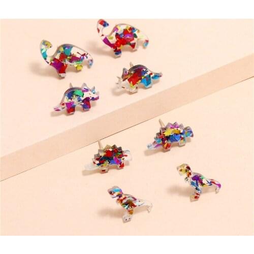 8 Pcs Cute Popular Dinosaur Alloy Studs Earrings Personality Accessories Dinosaur Shape Ear Piercing Studs Earrings