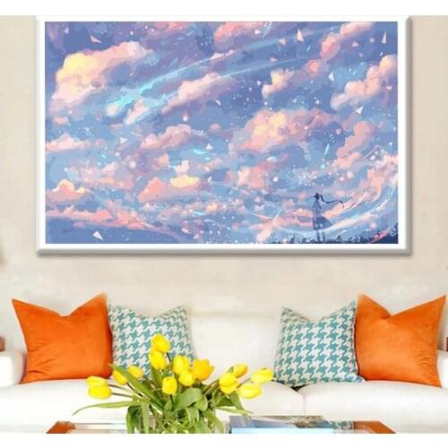 New Diamond Painting Full Diamond Sky Landscape Diamond Embroidery Cross Stitch Bedroom Study Point Sticker Diamond Cartoon
