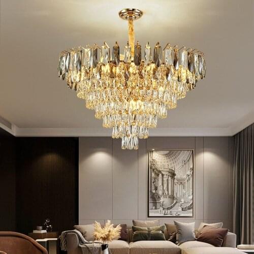 Large living room chandelier 2021 luxury smoke gray crystal chandeliers for living room rectangle kitchen lights indoor lighting