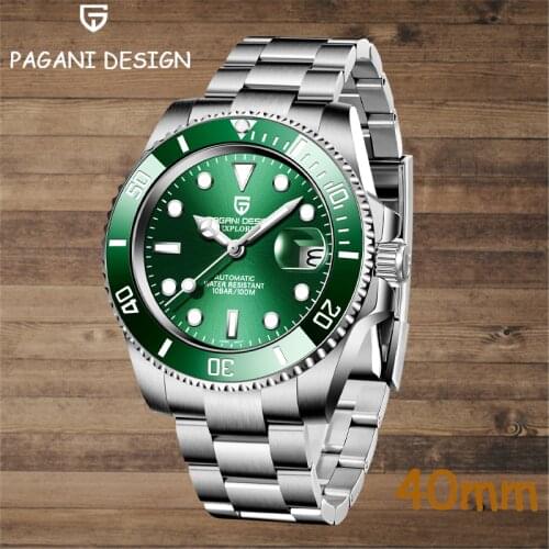 PAGANI DESIGN Top Brand Mens Stainless Steel 100m Waterproof Green Watch 2021 Classic Business Mens Watch Reloj Hombre
