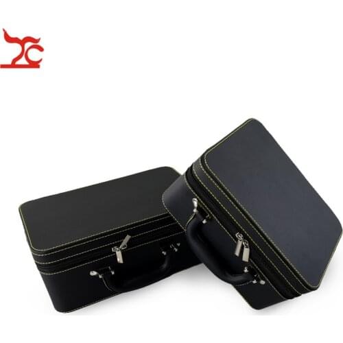Luxury PU 3 Layers Jewelry Organizer Case Large Capacity Black Makup Zipper Box Earring Necklace Ring Travel Jewelry Hand Casket