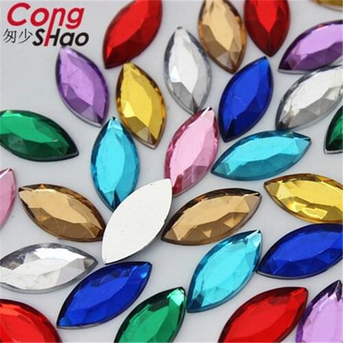 Cong Shao 200pcs 9*20mm Marquise Shape Acrylic rhinestone applique stones and crystal Flat Back clothes Crafts decoration CS301
