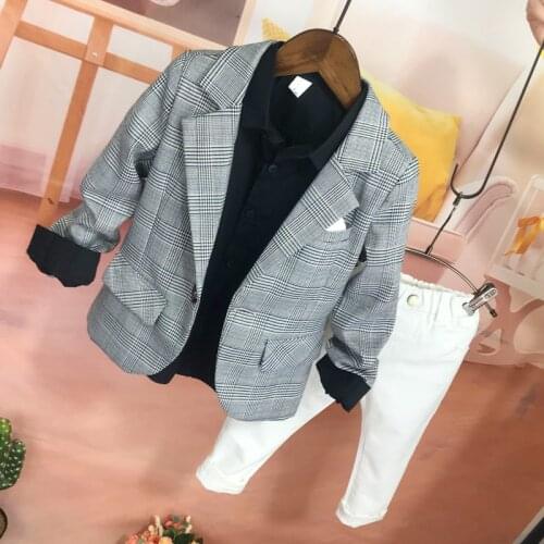 Childrens Blazer Coat Suit 2020 Spring and Autumn Korean Boy Spring Casual Jacket Coat Handsome Boy Suit Kids Plaid Blazer 2-8Y