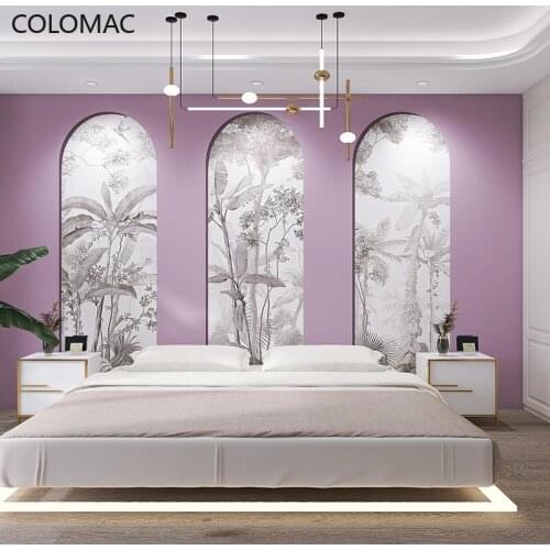 Colomac Custom 3D Arch Door Tropical Rainforest Plant Wallpaper Bedroom Beauty Salon KOL Photo Background Mural Drop Shopping