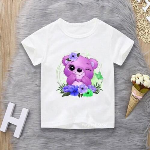 Cute Animals Bear/Penguin/Cat/Unicorn/Dog/Bird Print Childrens T-Shirts Summer Kids White Short Sleeve Top Boys Girls Clothes