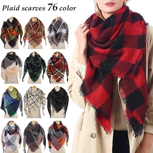 JTVOVO 2021New Check Fringe Triangle Scarf Keep Warm And Windproof In Winter Womens Fashion All-match Scarves Blanket Plaid Bib
