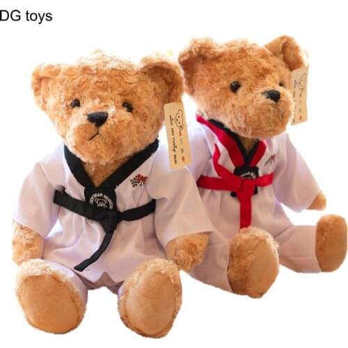 Korea Taekwondo Dressing Bear Plush Toy Stuffed Brown Bear Cosplay Plushie Doll Toys for Children Birthday Gift
