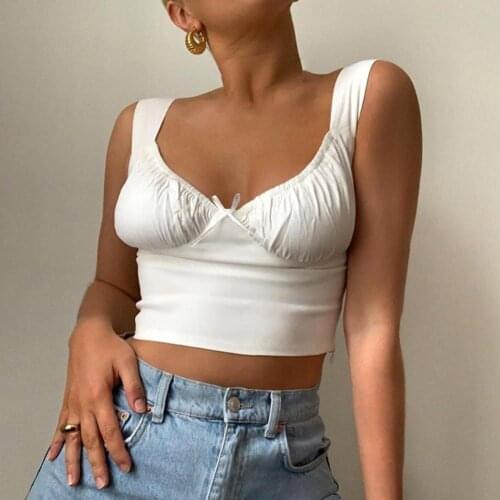 Y2k Crop Top Cyber Hot Sexy Women Bowknot Decor V Neck Sleeveless Wide Strap Camisole Tunics Punk Halter Tops Summer