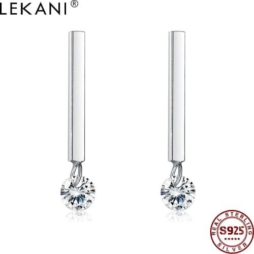 LEKANI 100% 925 Sterling Silver Minimalist Stick Bar Cubic Zirconia Stud Earrings Fine Jewelry For Women Anniversary Accessory