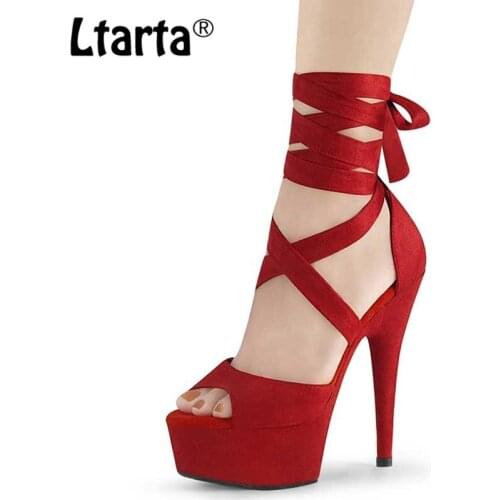 Ltarta 15cm Summer Female Ankle Strap Sexy Model Catwalk High Heels Stiletto Platform Large Size Fish Mouth Sandals LYP