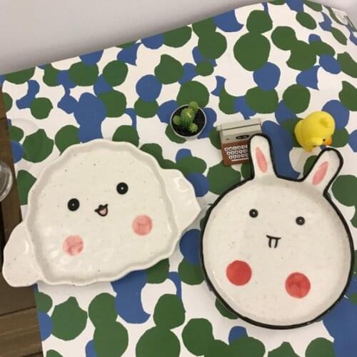 Cute Ceramic Bread Plate Rabbit Dessert Plates Household Flat Plate Hand-painted Wind Fruit Tableware For Kitchen
