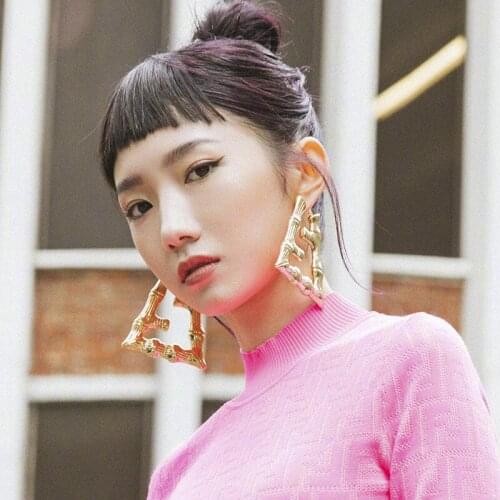 Trendy Letter F Bamboo Hoop Earrings Big EarringsWomen Female Gold Silver Color Color Classic Jewelry