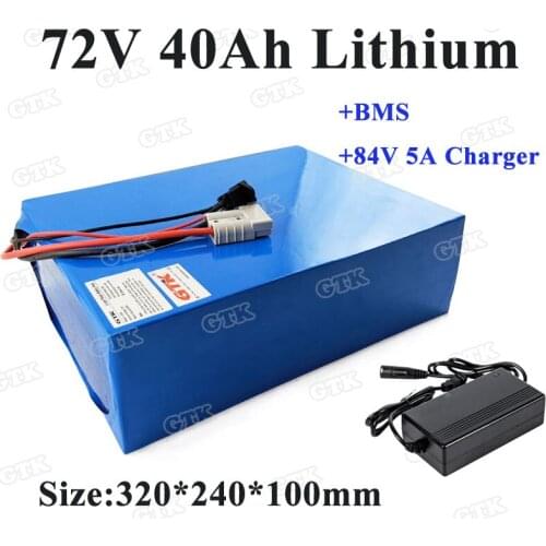 Powerful 72v lithium battery pack 72v 40Ah battery for electric bike 2000w 1500w scooter kit golf cart 1000w+5A charger
