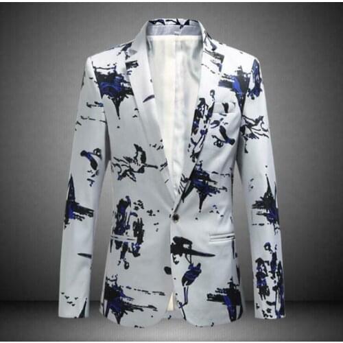 Mens Fashion Lapel Collar One Button Floral Coats Casual Shows Blazer Jacket