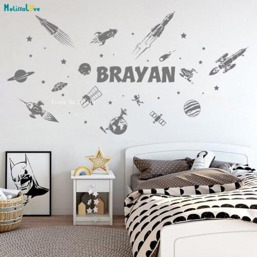 Explore Space Custom Name Wall Sticker Costellation Planet Stars Decal Outer Rocket Ship Kids Boys Room Nursery Poster YT4295
