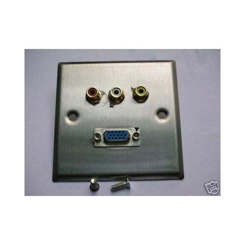 Stainless Quad Wall Plate DB15 VGA Female +3xRCA Video DVD Connector Output 9016