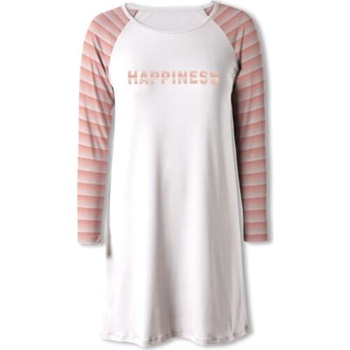 Neatie Kiddie Home Night Sleepwear Casual Clothes Women Nightgowns Long Sleeve Loose Letter Stripe Print Lady Sleep Short Dress