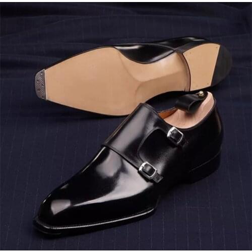2021 new autumn and winter double button black shoes, versatile thick heel shoes, British style low heel Lefu shoes ZQ0038