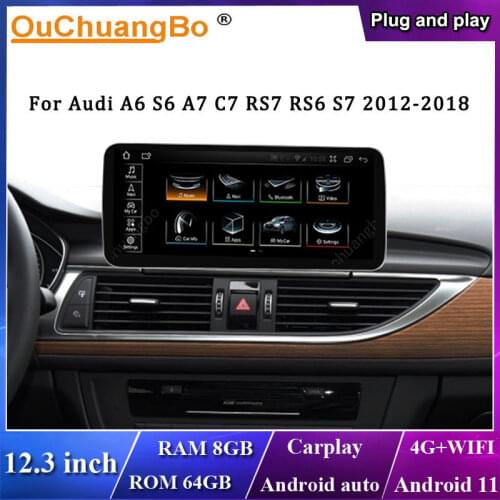 Ouchuangbo 12.3 Inch Car Radio For Audi A6 S6 A7 C7 RS7 RS6 S7 2012-2018 with 8 core android 10 4GB+64GB carplay Navi Head Unit