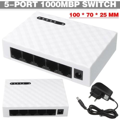 Pohiks 1pc 10/100/1000mbps RJ45 Port Gigabit Network Switch Portable Household 5 Ports Switches With Power Adapter