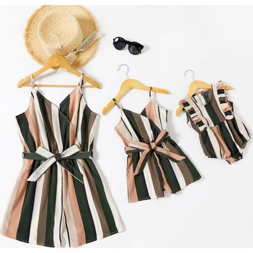 PatPat Colorful Vertical Stripe Matching Sling Shorts Rompers
