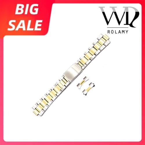 Rolamy 19 20mm Top Grade Quality Gold Brushed 316L Solid Stainless Steel Watch Band Belt Strap Bracelets For Oyster Rolex Seiko