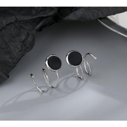 Modern Jewelry Round Black Earrings 2021 New Design Silvery Plating Hot Selling Spiral Earrings For Girl Lady Gifts