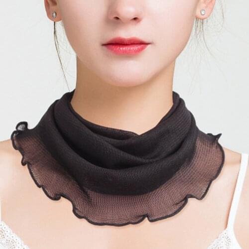 Fashion Female 100% Silk knit False Collar Sun Protection Pullover Summer Solid Color Double Ruffle Elastic Neck Guard Scarf P19
